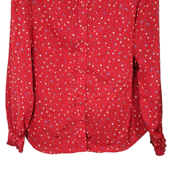 The Villager VTG Red Mini Floral Print Button Down Long Sleeve Women's Size 16 - Picture 5 of 12